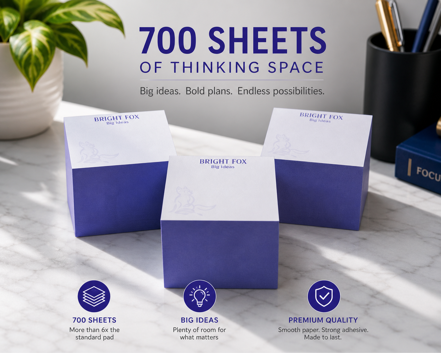 Big Ideas Sticky Notes – 700 Large Notes for Brainstorming & Planning | Bright Fox 3.4”
