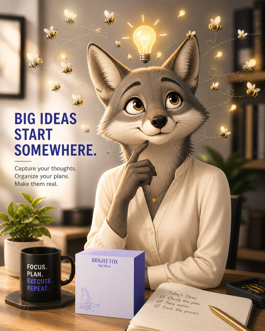 Big Ideas Sticky Notes – 700 Large Notes for Brainstorming & Planning | Bright Fox 3.4”